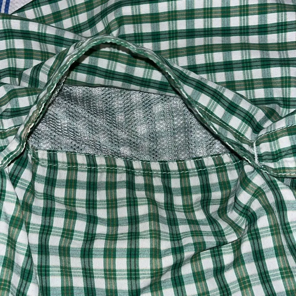 The North Face Green Gingham Check Plaid Nylon Blend Safari Camping Trail Shirt